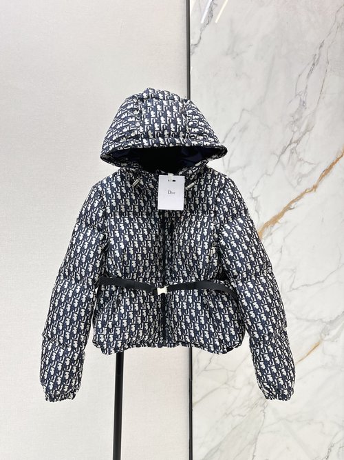 Dior Printed Down Hooded Coat, Fashionable and Practical