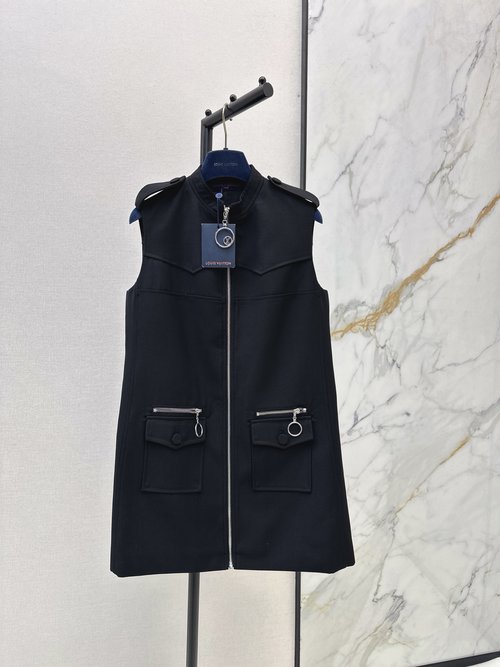 Louis Vuitton Sleeveless Dress with Zipper Design and Metal Rings