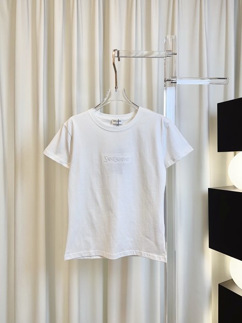 Yves Saint Laurent Custom Embroidery Logo Cotton T-shirt, Versatile for Wear