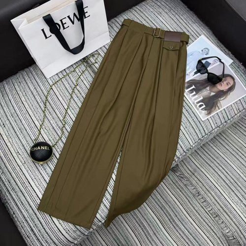 Loewe LOE Series Leather-Patched Waist Wide-Leg Suit Trousers