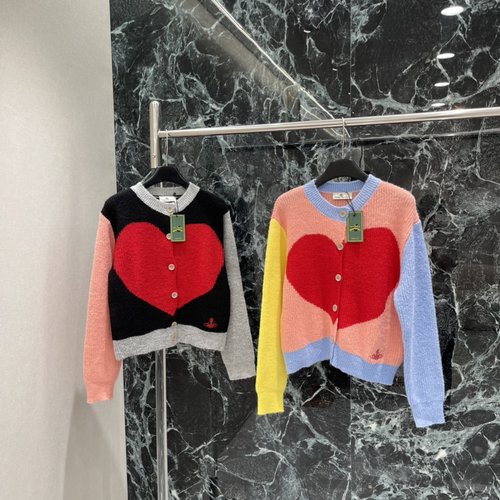 Vivienne Westhood Saturn Heart Color-Blocked Cardigan for a Sweet and Sophisticated Style