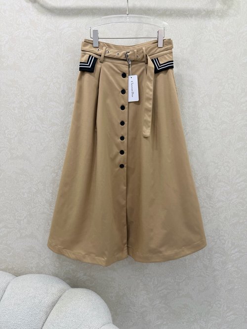 Dior High-waisted Umbrella Skirt with Decorative Waistband, Premium Twill Cotton