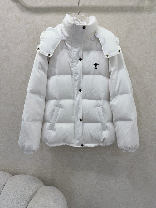 Dior D-Embroidered Hooded Down Jacket with Classic Monogram and Bee