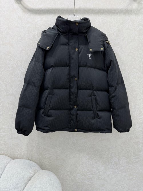 Dior D-Embroidered Hooded Down Jacket with Classic Monogram and Bee