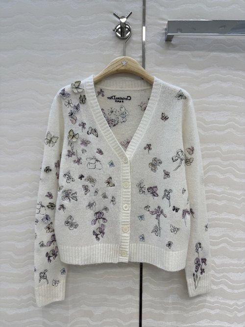 Dior Miss D Silk Mohair Cardigan with Delicate Butterfly Embroidery