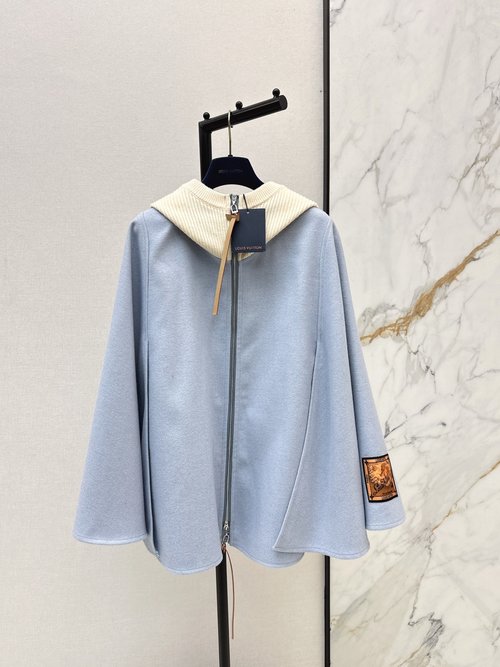 Louis Vuitton Contrast-color Hooded Cloak with Elegant Details
