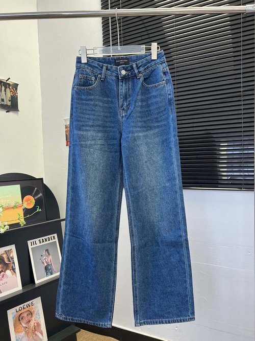 Balenciaga Straight-Leg Pants with Pink Embroidery, Soft and Comfortable