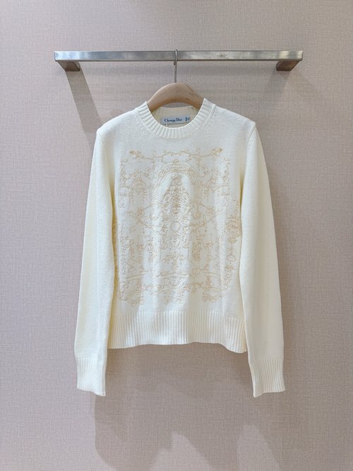 Dior Golden Embroidered Apricot Sweater, Comfortable & Stylish