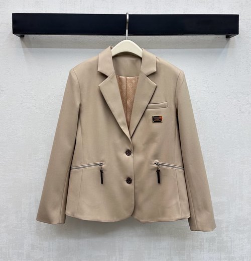Louis Vuitton Notched Lapel Blazer with Metallic Plaque and Leather