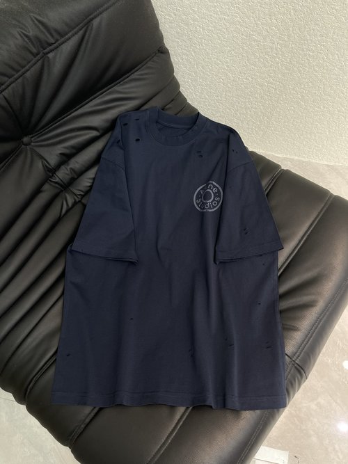 Dior Round Neck Ripped Print Logo Short Sleeve T-Shirt, Cotton