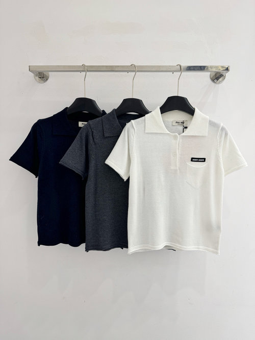 Miu Miu Short - Sleeve Polo Shirt with Brand Embroidery