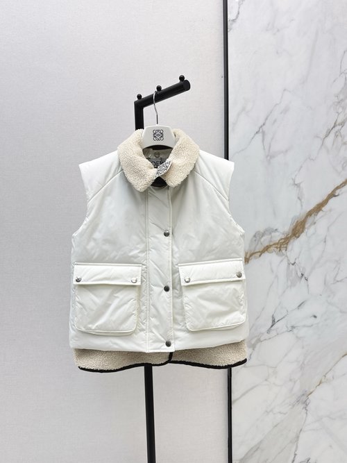 Loewe Detachable Teddy Fleece Vest Set with Leather-trimmed Collar