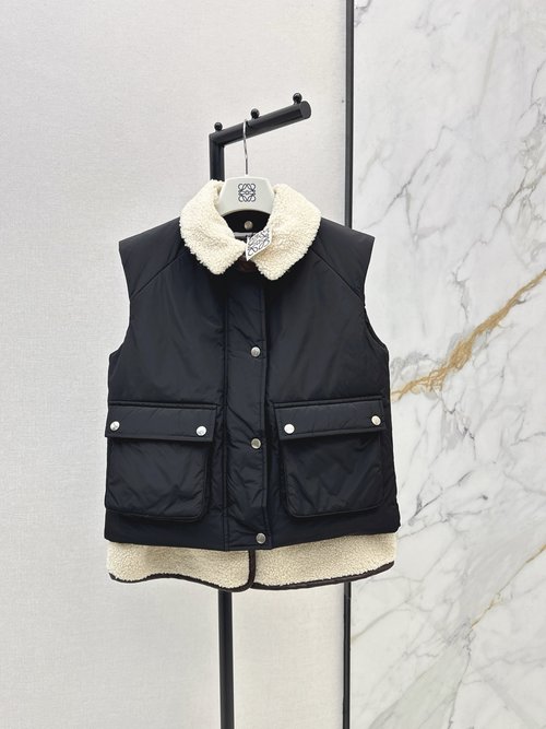 Loewe Detachable Teddy Fleece Vest Set with Leather-trimmed Collar
