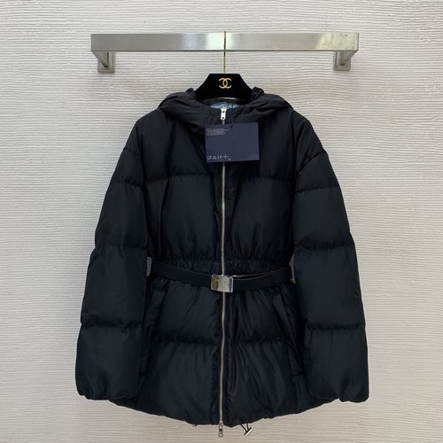 Prada Down Jacket with Logo Hardware, Elastic Waist