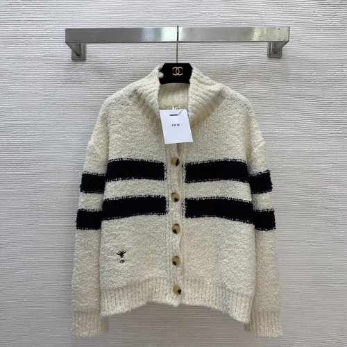 Dior Casual Knit Cardigan with CD Embroidered Badge in Apricot, Black