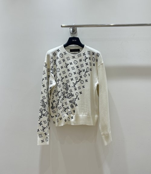 Louis Vuitton All-Over Monogram Jacquard Knit Round-Neck Long-Sleeve Sweater