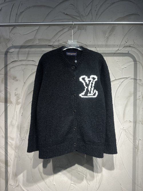 Louis Vuitton Knitted Open-front Sweater with Embroidered Logo and Pockets