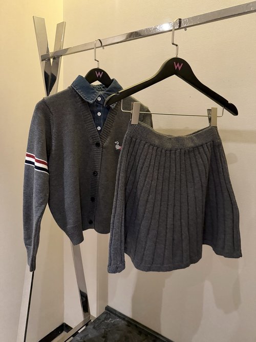 Thom Browne Denim Collar Jacket and Skirt Set with TB Embroidery