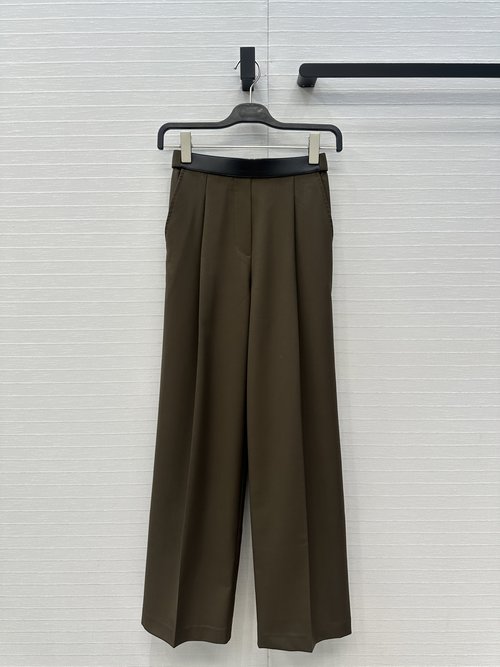 Loewe Elegant Pleated Wide-Leg Trousers with Leather Belt Decoration