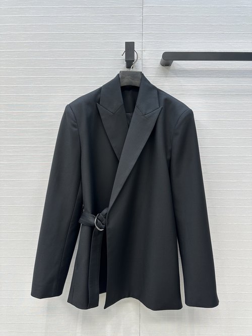 Loewe High-End Chic Irregular Design Blazer with Side-Button Waist Belt
