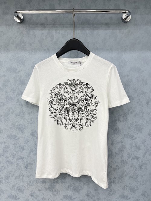Dior Premium Printed Beaded Short Sleeve Tee