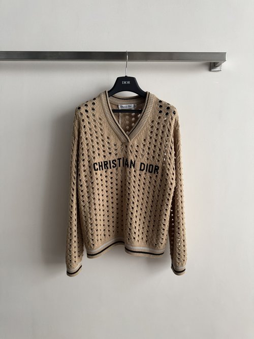 Dior V-Neck Hollow Out Sweater: Textured Knit, Stylish & Distinctive