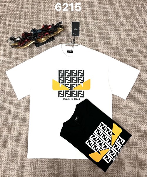 Fendi Pure Cotton Double-Yarn Plain Weave Printed T-Shirt