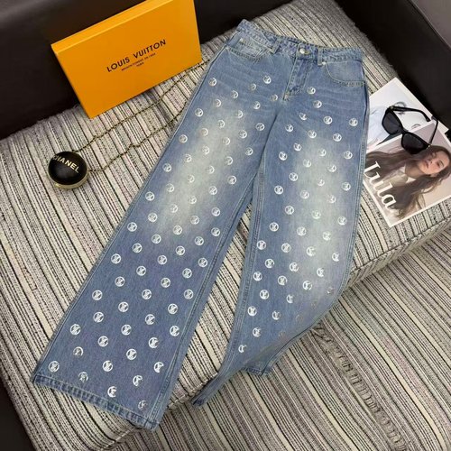 Louis Vuitton Exclusive Ski Series Wide-Leg Denim Pants with Louis Vuitton Monogram Sequins