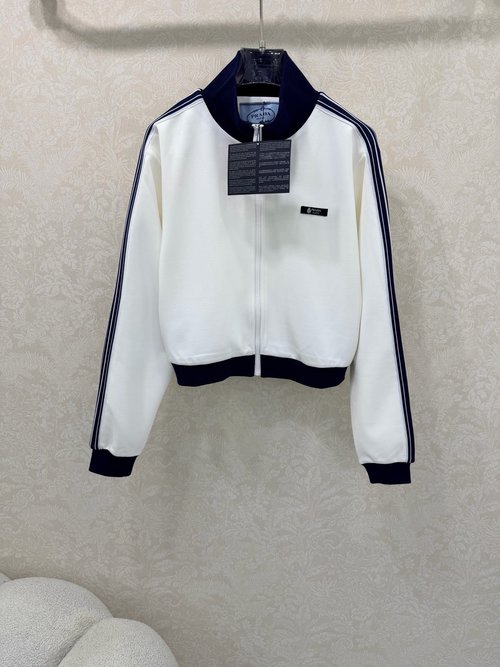 Prada Stand Collar Color Block Jacket with Contrast Trim