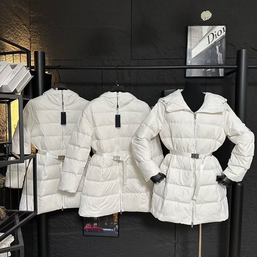 Prada Hooded Mid-Length Down Jacket with Belt and Triangle Logo