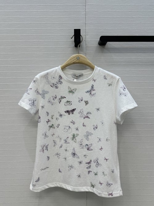 Dior Exclusively Launched Resort Collection Butterfly Iris Print Cotton Blend T-Shirt