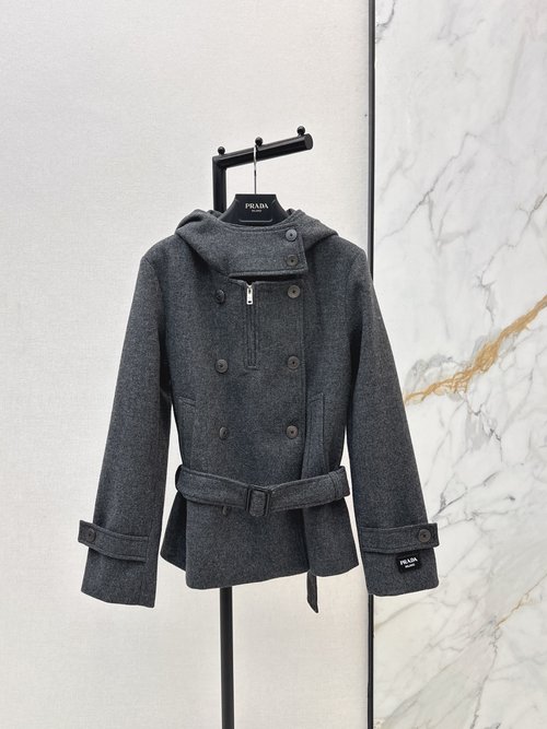 Prada Double-Breasted Woolen Trench Coat with Stylish Appearance