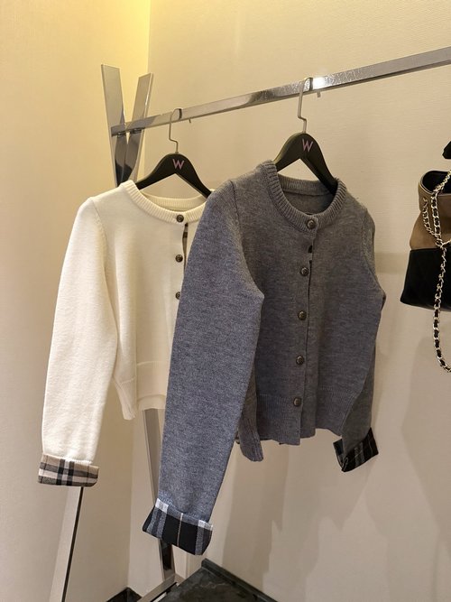 Burberry Custom Check Knit Cardigan with Pleated Skirt Set