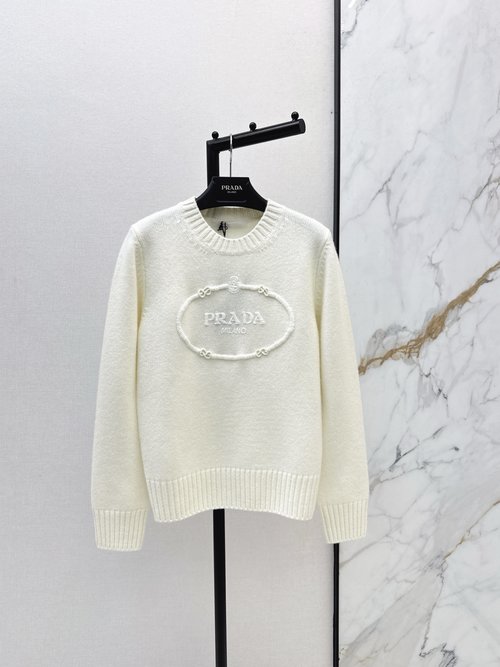 Prada Classic Embroidered Logo Sweater for All - Around Wear