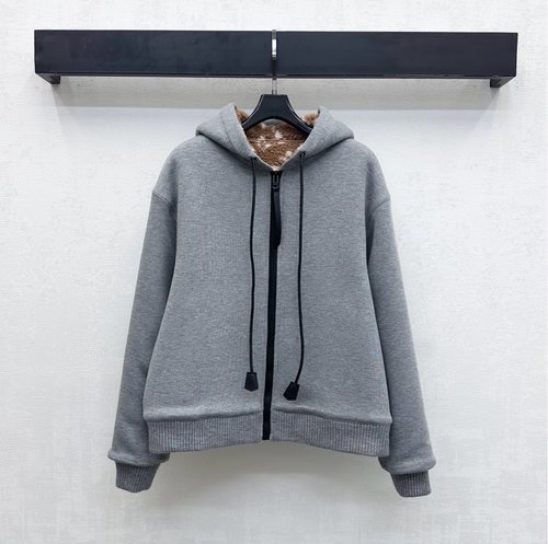 Louis Vuitton Hooded Teddy Bear Fleece Jacket with Four - Leaf Clover Embroidery and Zipper