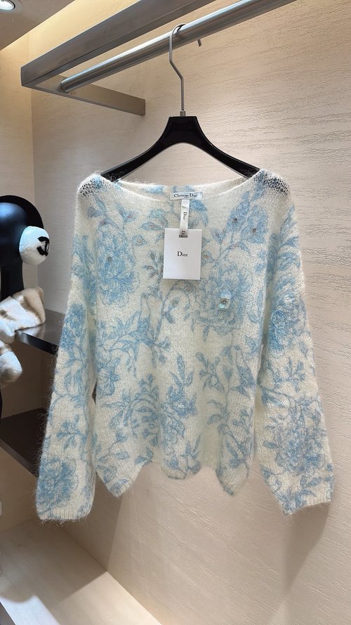 Dior Wool and Mohair Top with Watercolor Petal Pattern