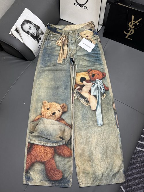 Dior 3D Printed Teddy Bear Wide-leg Jeans