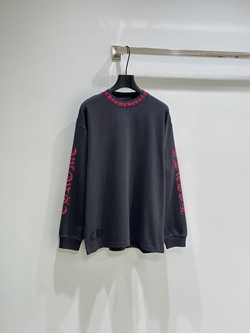 Chrome Hearts Cotton Long-Sleeve T-Shirt with Pink Diamond Accents