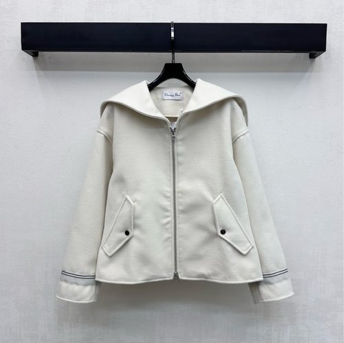 Dior Custom Woolen Shawl-Collar Coat with Embroidered Letter Decoration