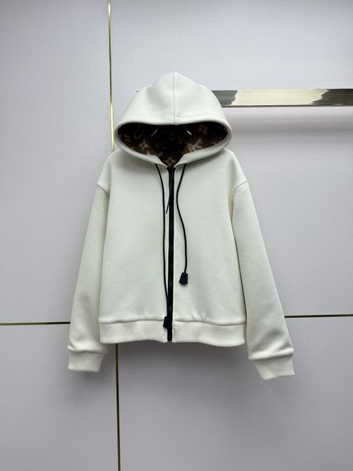 Louis Vuitton Hooded Sweatshirt Jacket with Vintage Print Teddy Fleece Lining