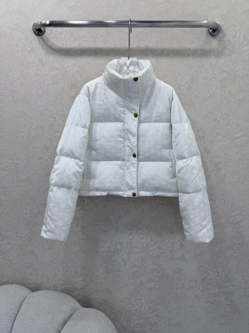Louis Vuitton 90% White Duck Down Puffer with Jacquard Print and Collar