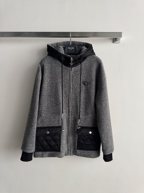 Prada Chic Hooded Fleece Jacket with Drawstring Waist