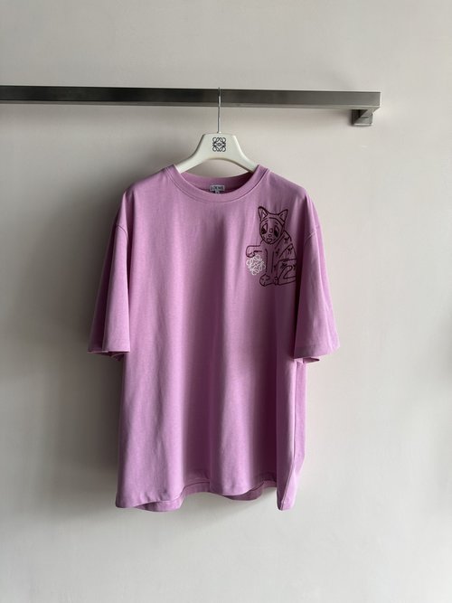 Loewe Classic Embroidered Cat Logo Round Neck T-Shirt
