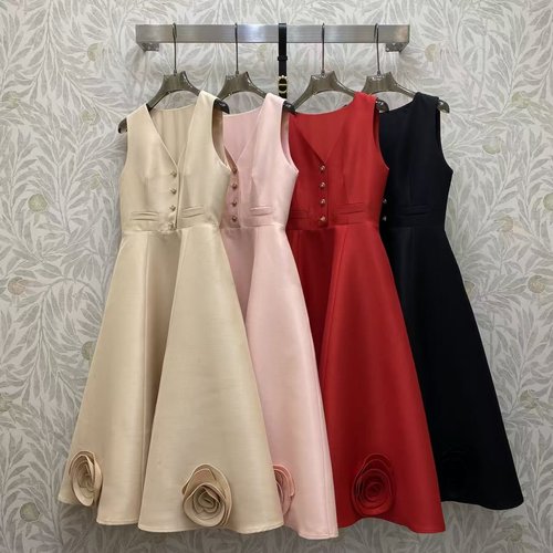 Dior Elegant Sleeveless Dress with Floral Embellishments in Various Colors