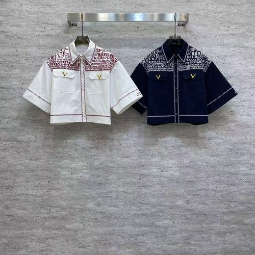 Valentino Casual Short Shirt with Embroidery and Contrasting Stitching