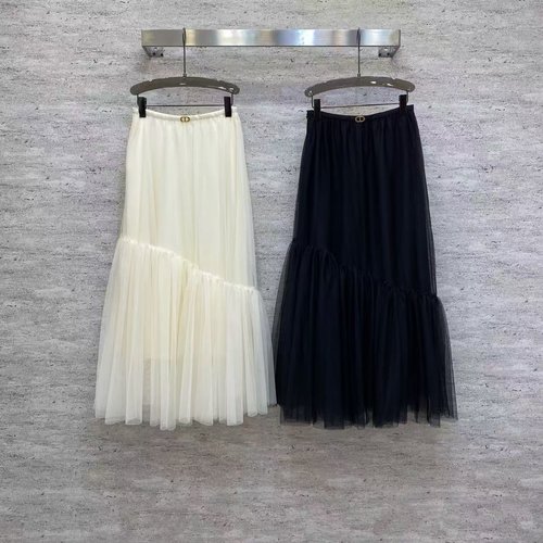 Dior Graceful Mesh Midi Skirt with Metal Buttons in Black and White
