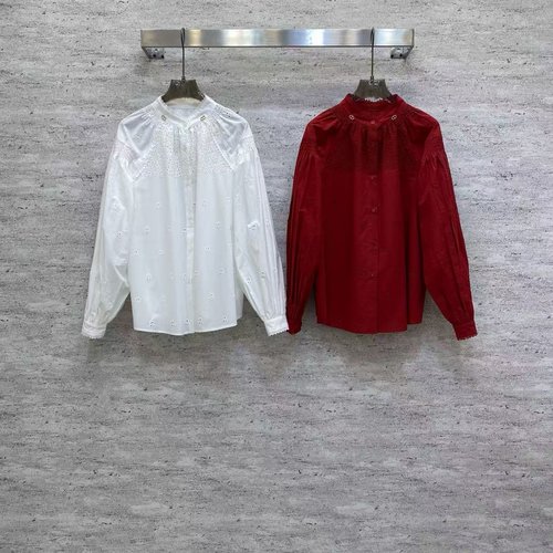 Dior Exquisite Embroidered Cotton Shirt with Lantern Sleeves