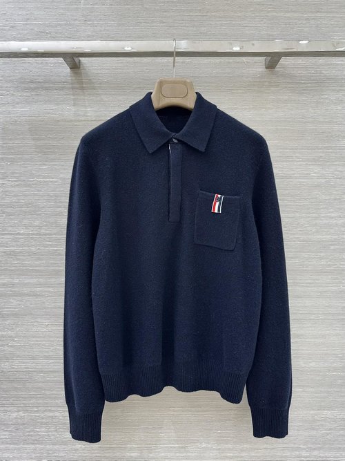 Thom Browne Exclusive Pure Cashmere Polo Top with Classic Tape Details