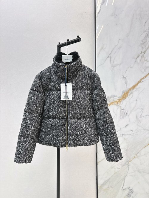 Moncler Short Collared Down Jacket with High-Down Content and Custom Fabric