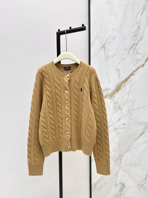 Polo Ralph Lauren Classic Cable-knit Cashmere Crew-neck Cardigan, 90% Wool 10% Cashmere, Six Colors